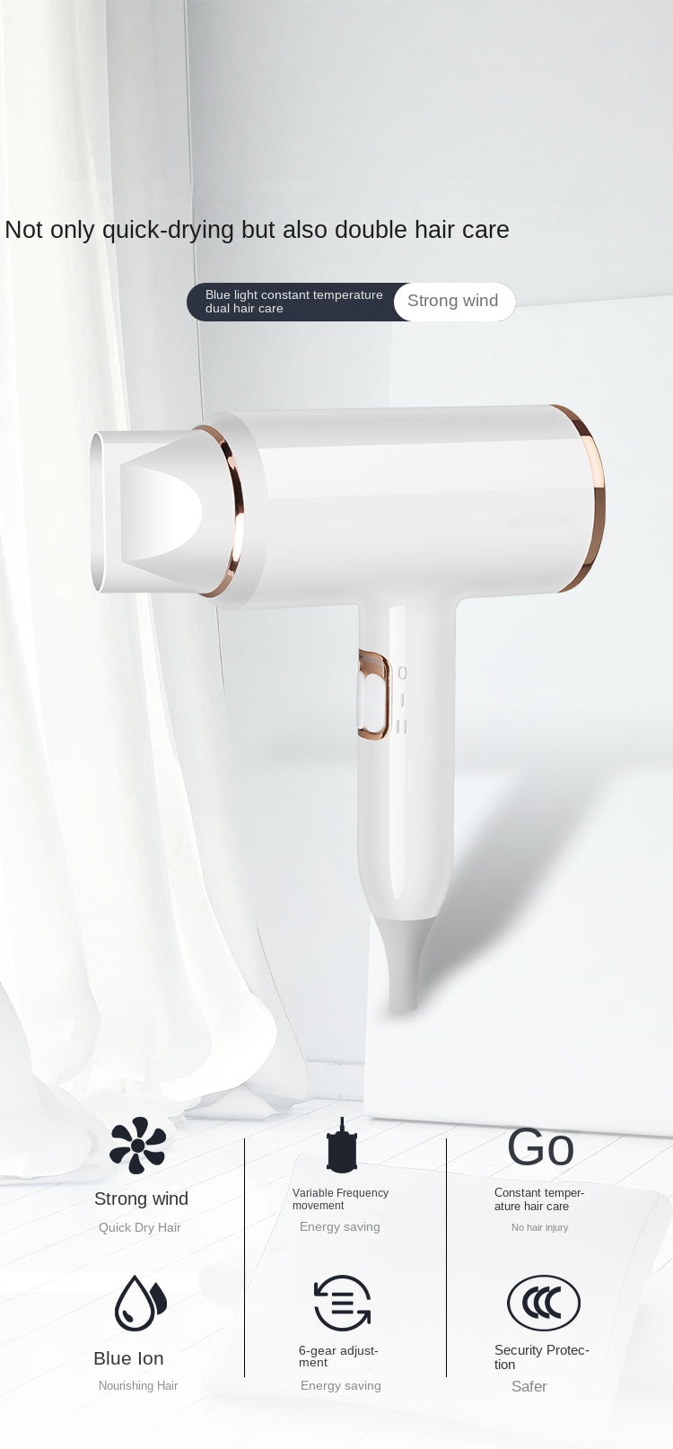 Hair Dryer 1500W Professional Hair dryer Powerful AC motor fast drying ion hair dryer, 2 speed 3 heat Settings, cooling shot button, 1 diffuser and 2 concentrator for multi-female and male hairstyles