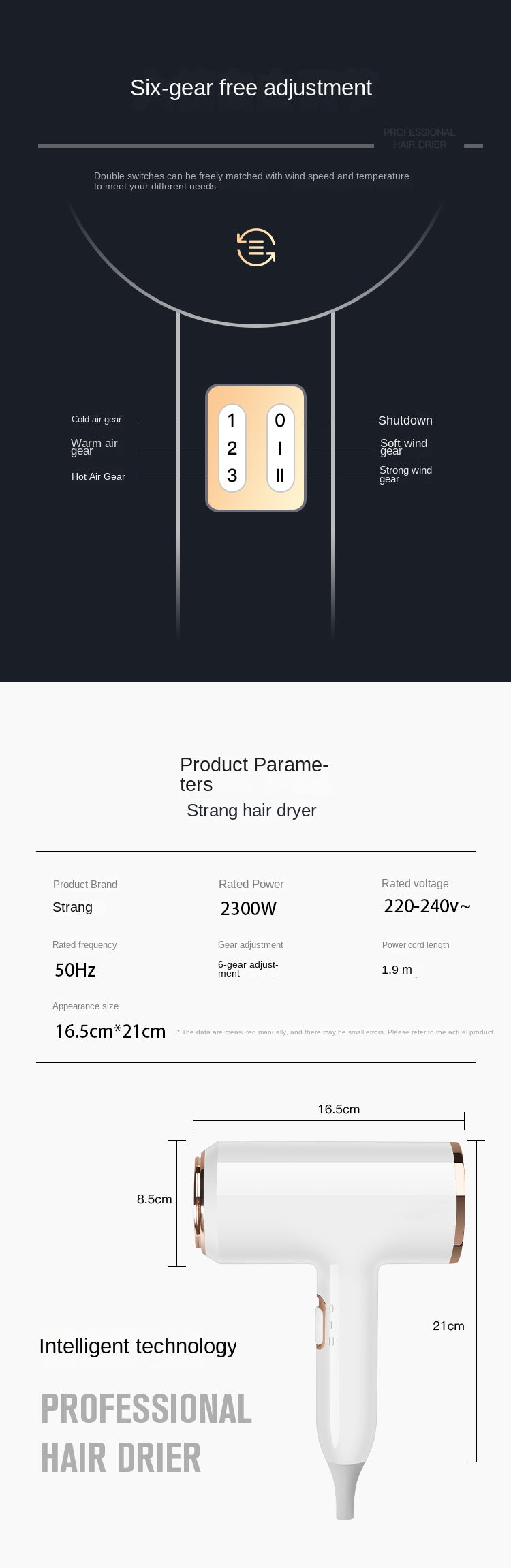 Hair Dryer 1500W Professional Hair dryer Powerful AC motor fast drying ion hair dryer, 2 speed 3 heat Settings, cooling shot button, 1 diffuser and 2 concentrator for multi-female and male hairstyles