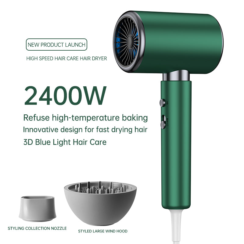 Powerful AC motor 2400 watt fast drying ion dryer, 2 speed 3 heat Settings, cooling shot button, 1 diffuser and 2 concentrator for multi-female and male hairstyles