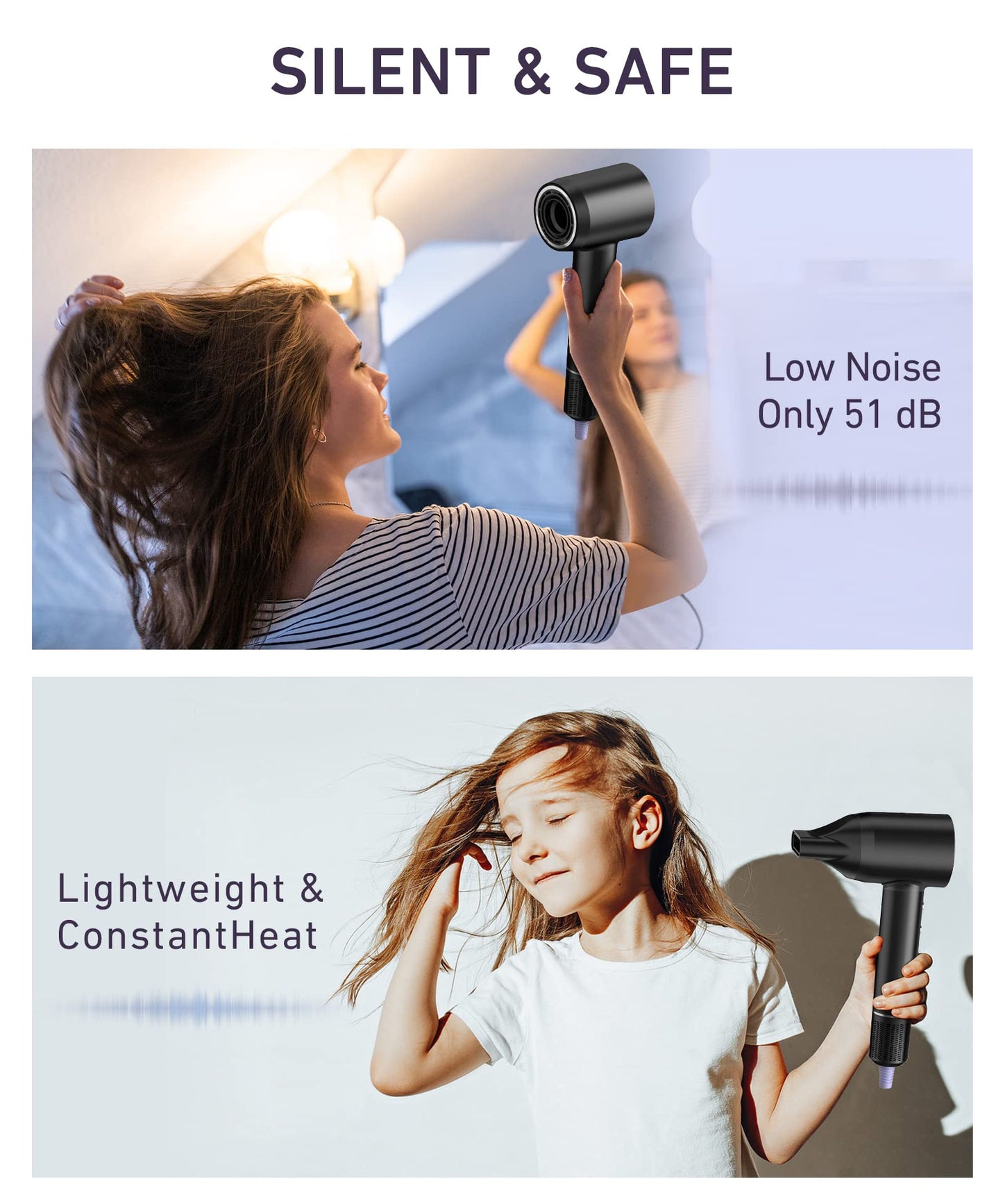 Hair Dryer - 150000 RPM High-Speed Brushless Motor Negative Ionic Blow Dryer for Fast Drying, Low Noise Thermo-Control Hair Dryers with Magnetic Nozzle, Perfect for Gifts