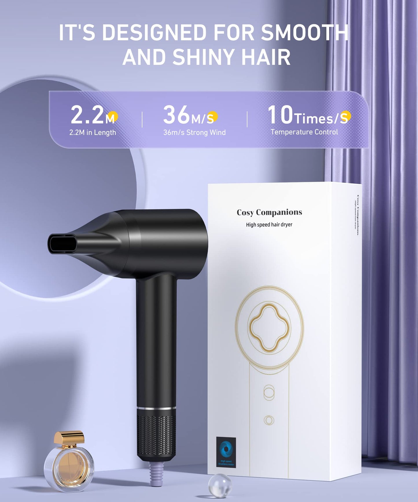 Hair Dryer - 150000 RPM High-Speed Brushless Motor Negative Ionic Blow Dryer for Fast Drying, Low Noise Thermo-Control Hair Dryers with Magnetic Nozzle, Perfect for Gifts