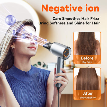 Hair Dryer - 150000 RPM High-Speed Brushless Motor Negative Ionic Blow Dryer for Fast Drying, Low Noise Thermo-Control Hair Dryers with Magnetic Nozzle, Perfect for Gifts